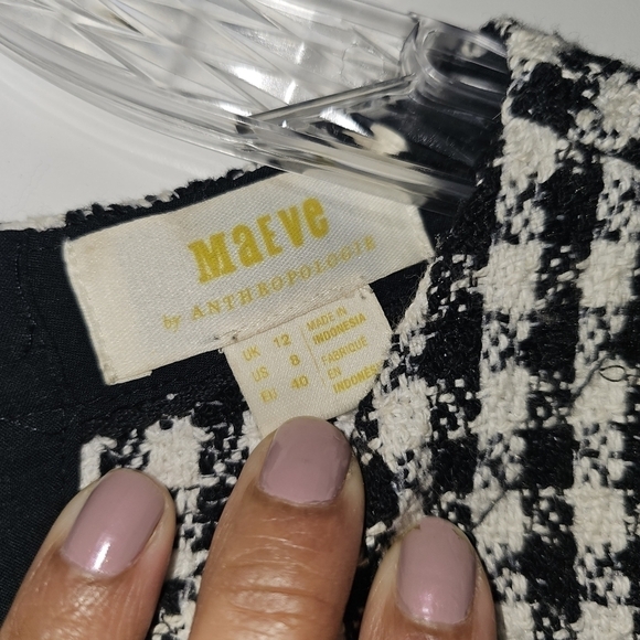 Anthropologie Maeve Townsend Black White Houndstooth Short Sleeve Top Boxy Sz 10 - Picture 9 of 16